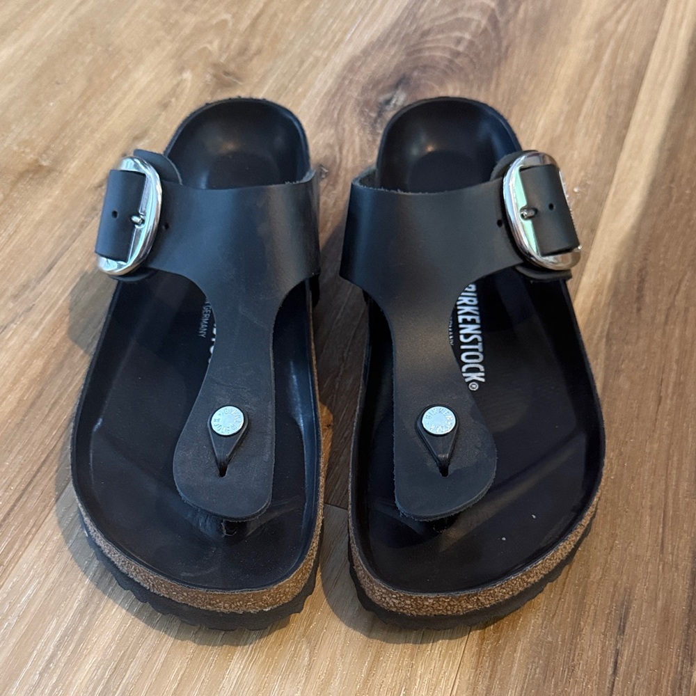 Birkenstock Black Sandals with Metallic Buckle